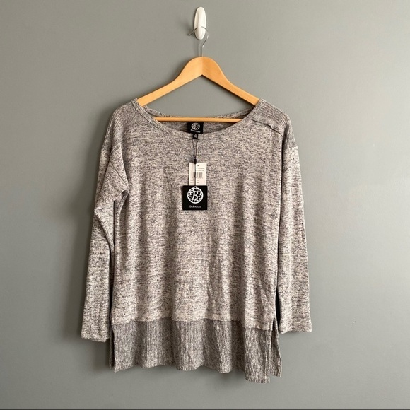 Bobeau Gray Long Sleeves Heather Layered Knit Side Slit Pullover Sweater Size S - Picture 7 of 11